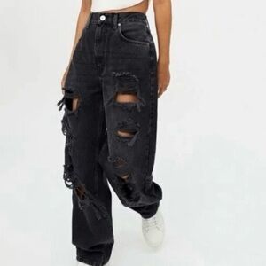 BDG Black Distressed High Rise Baggy Wide Leg Jeans